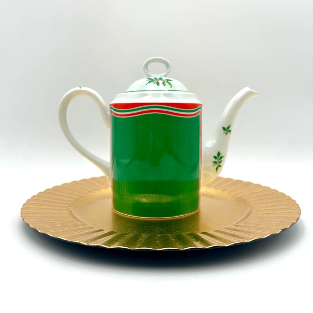 Vintage Japanese Christmas Teapot With Holly & Stripes Gift Replacements Complet